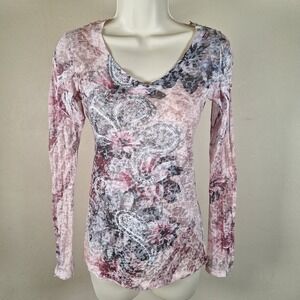 Long Sleeve Sheer Pink Fairy Grunge Pastel Burnout Lace Back Long Sleeve Top
